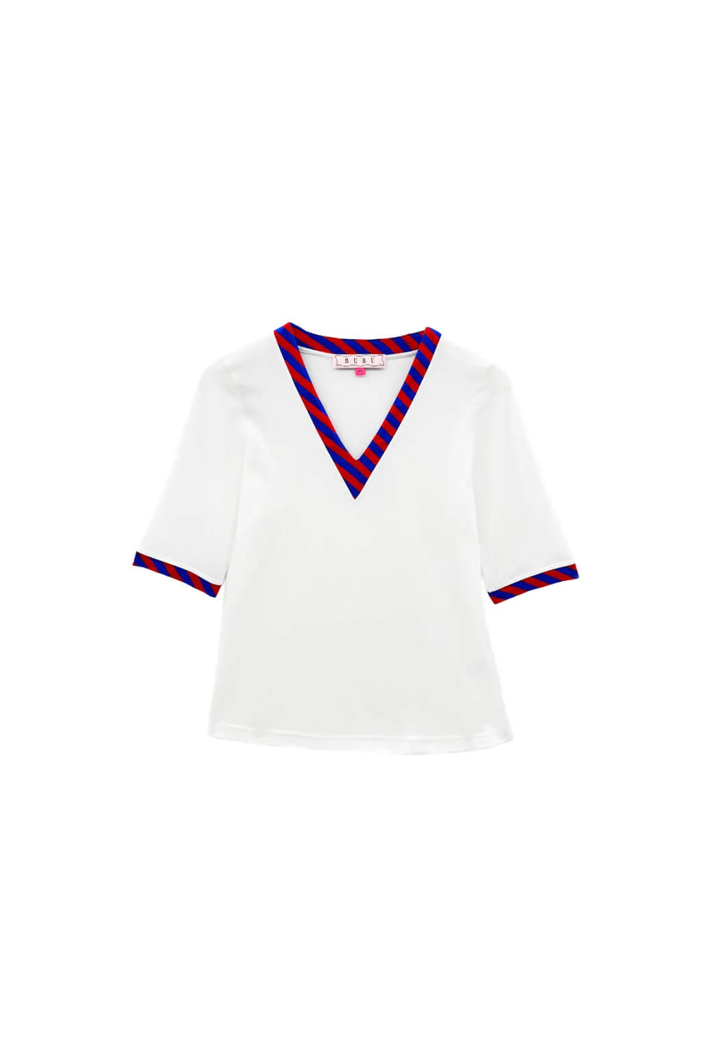 Buru x Val Contrast Tee - Blue & Red Stripe NonIrritating Seams Reflective Trim Details