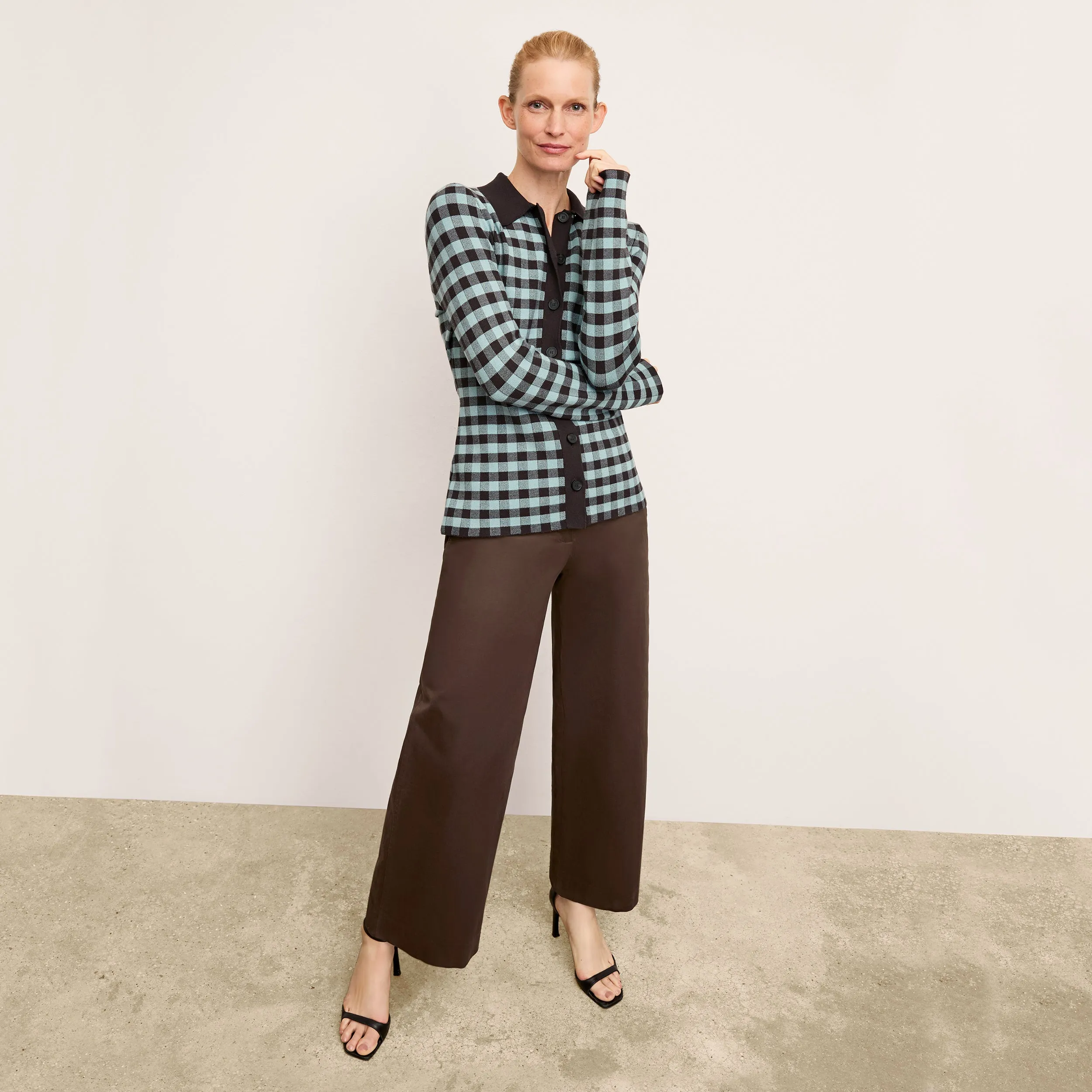 Lacie Top - Eco 365Knit :: Picnic Check Minimalist Button Placket