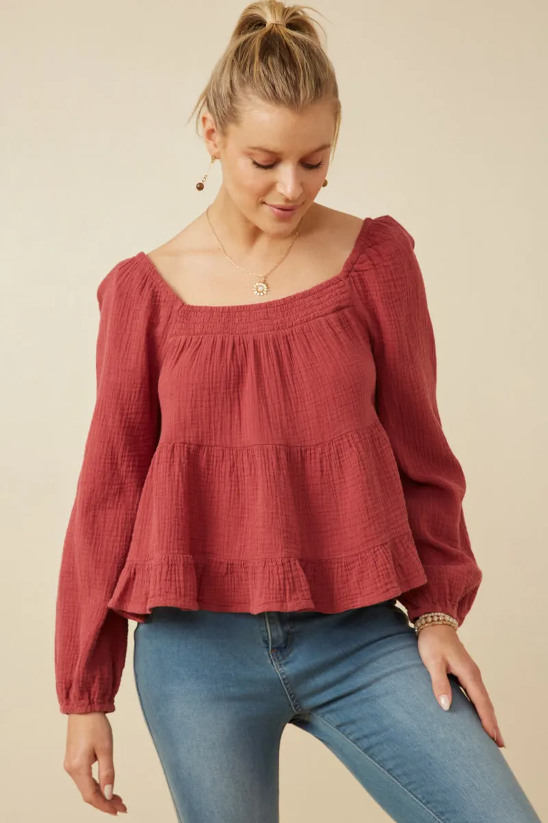 SleevelessOption AntiPill Surface Smock Detailed Textured Washed Peplum Top