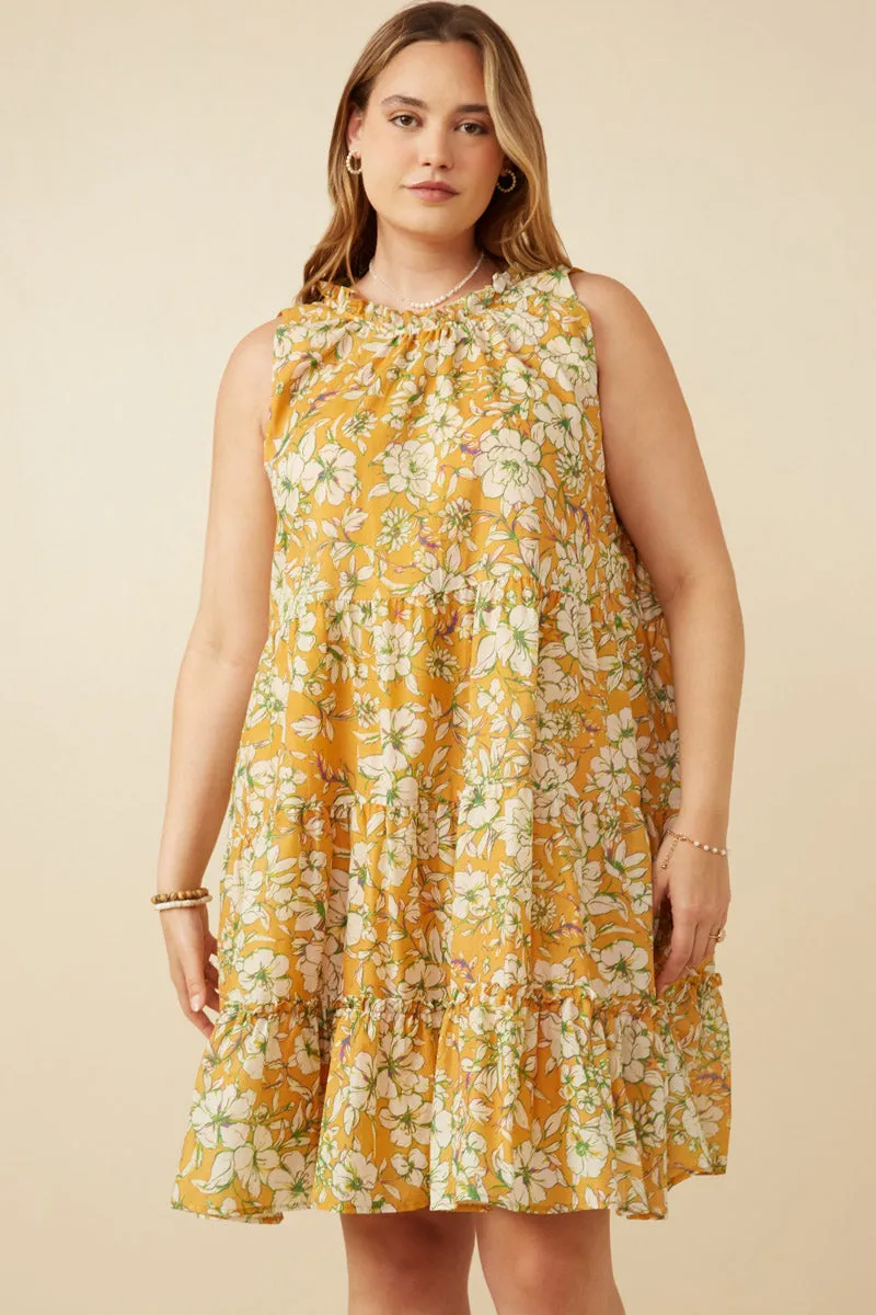 Pure Stitch Day Romance Floral Print Ruffled Neck Tiered Tank Dress