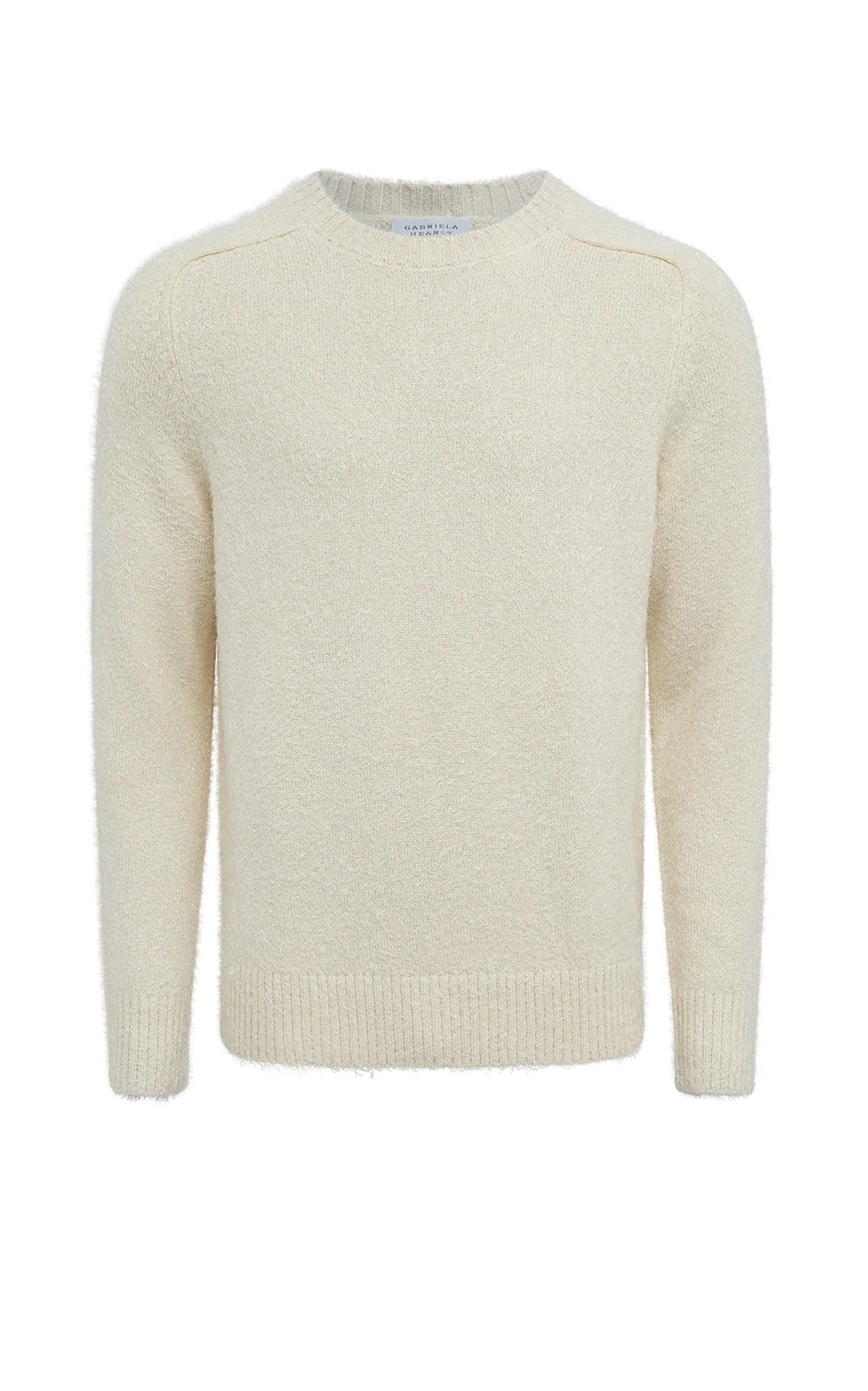 Relaxed Style StretchWeave Fabric Shorehan Knit Sweater in Ivory Silk Cashmere
