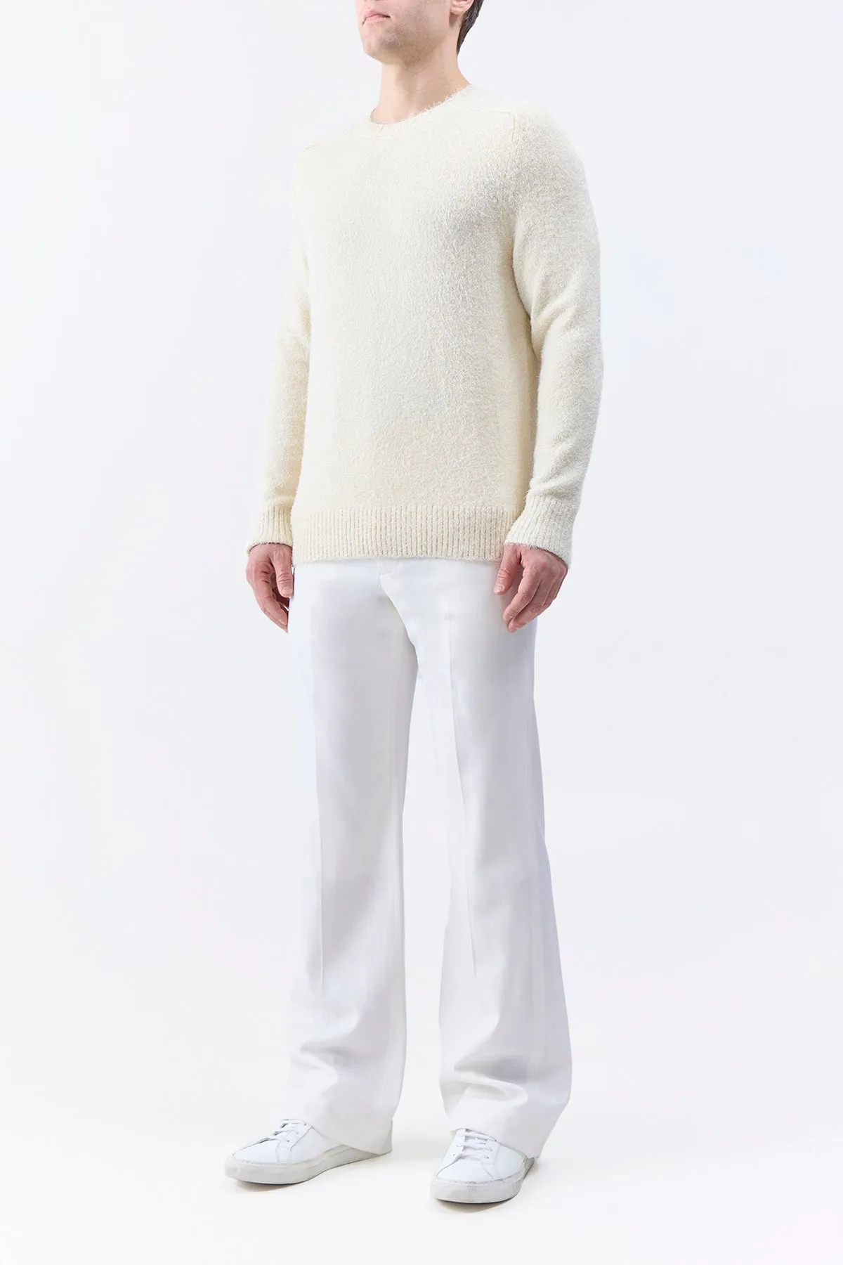 Breathable Honeycomb Weave Shorehan Knit Sweater in Ivory Silk Cashmere