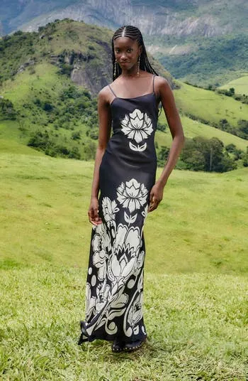 Stretch Fabric FARM RIO FLORAL ARABESQUE SLIP MAXI DRESS