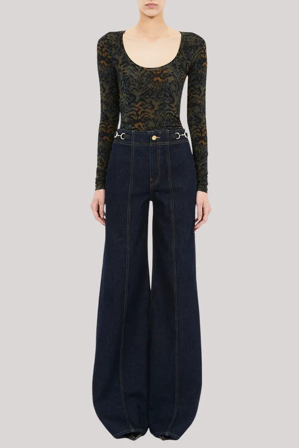 Double Needle Hemming ULLA JOHNSON ARIS JERSEY LONG SLEEVE U-NECK TOP