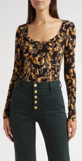 ULLA JOHNSON ARIS JERSEY LONG SLEEVE U-NECK TOP PocketDetails QuickDrySystem