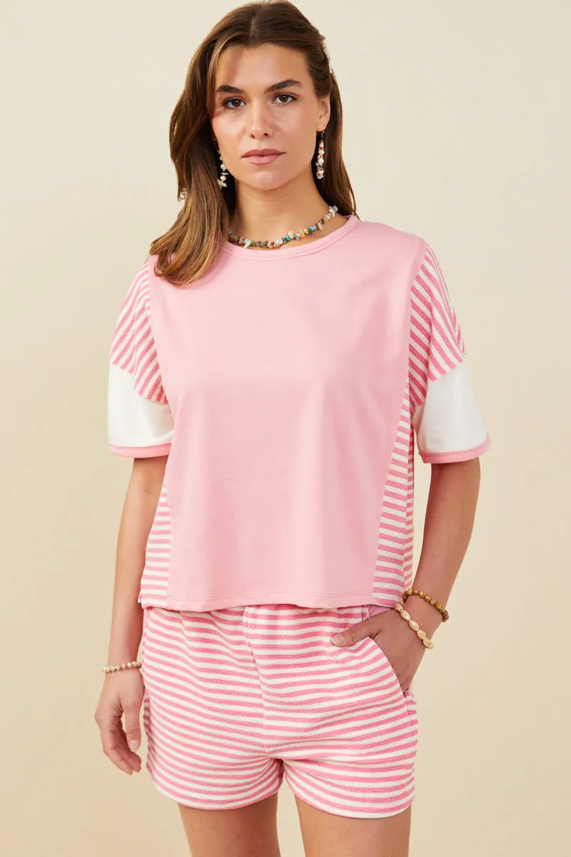 Colorblock Stripe Insert Knit T Shirt RollUpCuff