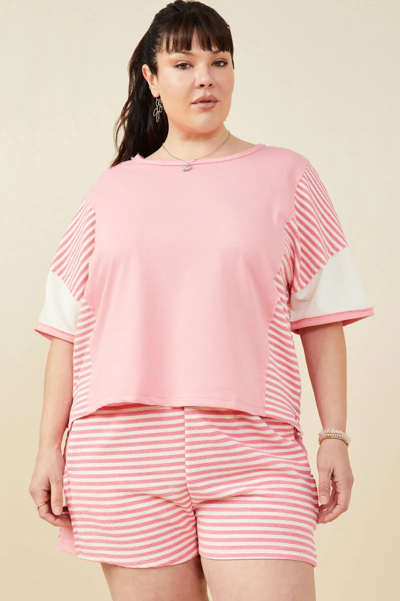 Colorblock Stripe Insert Knit T Shirt Winter Layer