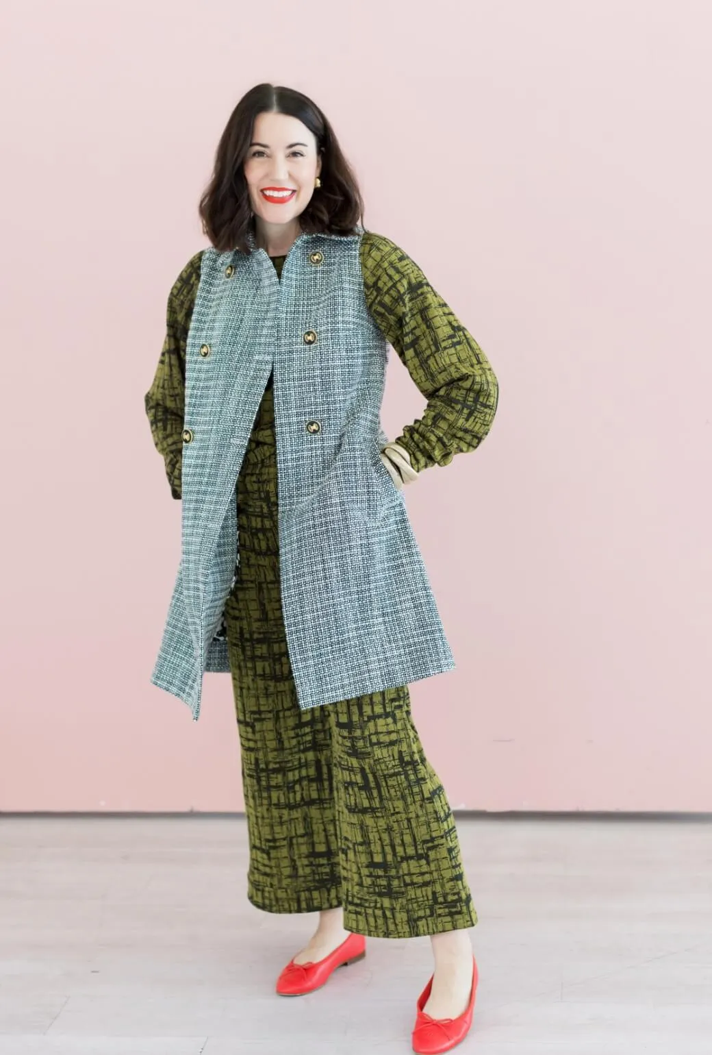 BURU x Val Wide Leg Knit Trouser - Chartreuse & Black Abstract Knit Unstructured Silhouette ZeroWaste Pattern