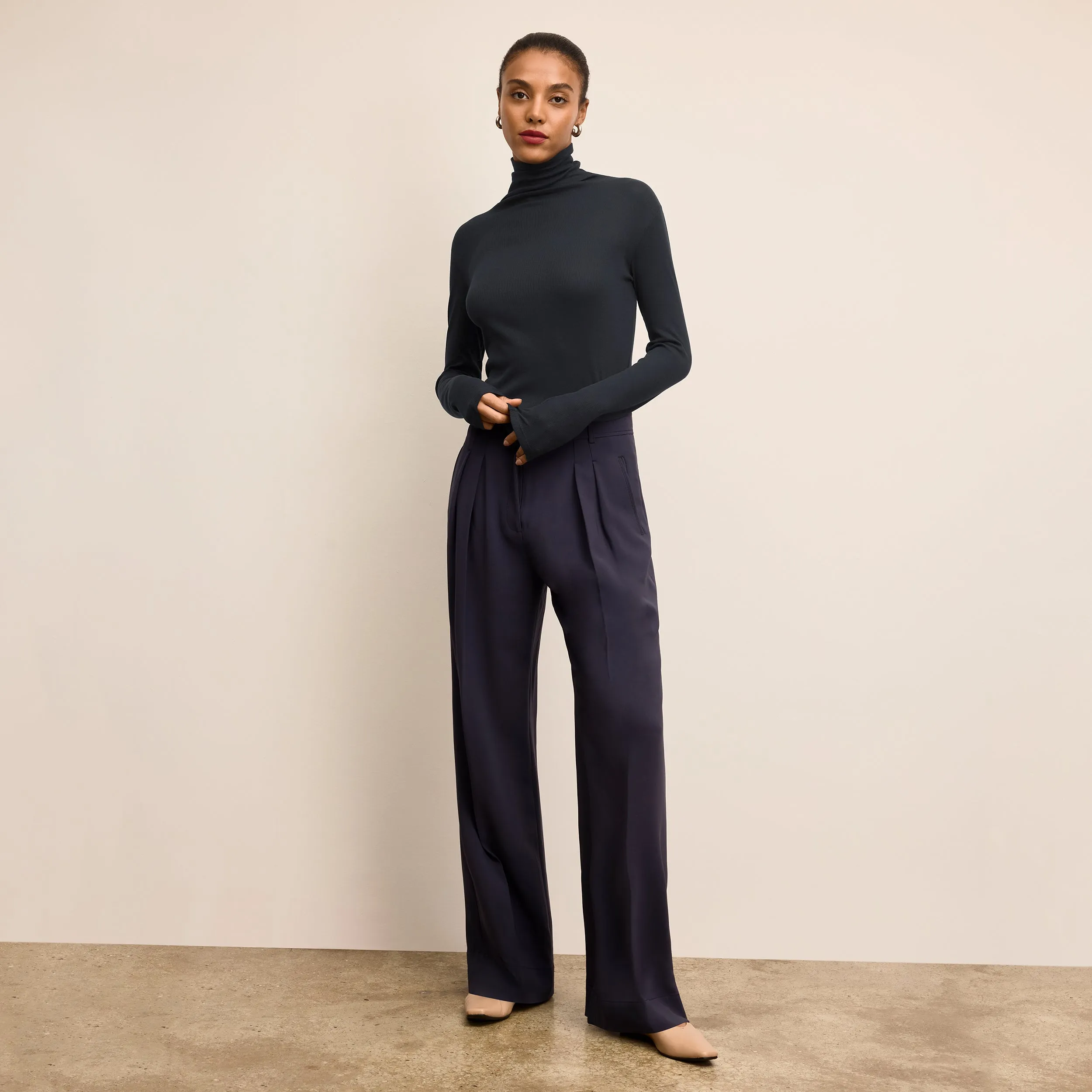 Bia Pleated Trouser - Everyday Crepe with Topstitch :: Oxford MultiDirectionalStretch