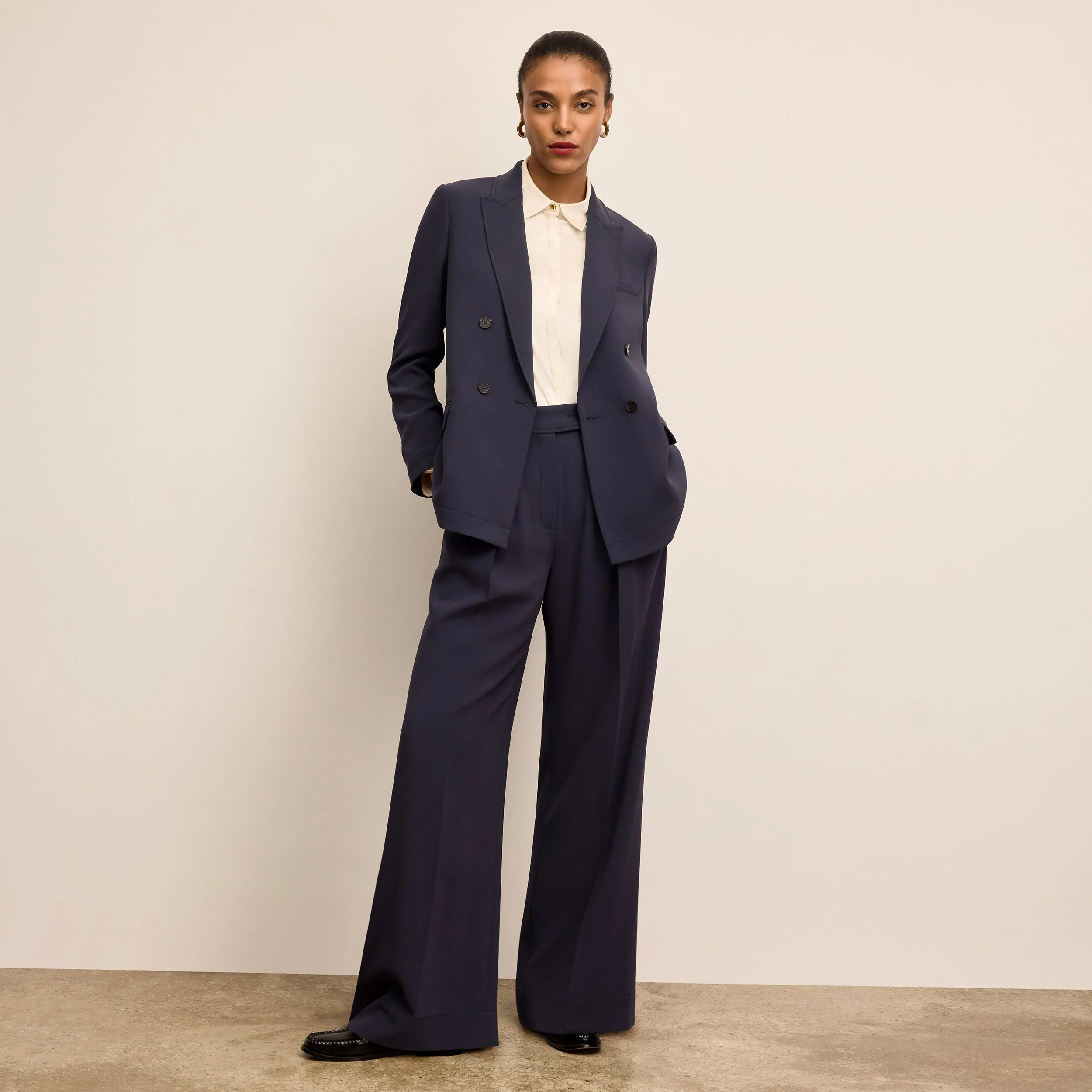 Bia Pleated Trouser - Everyday Crepe with Topstitch :: Oxford Ethically Sourced Yarn