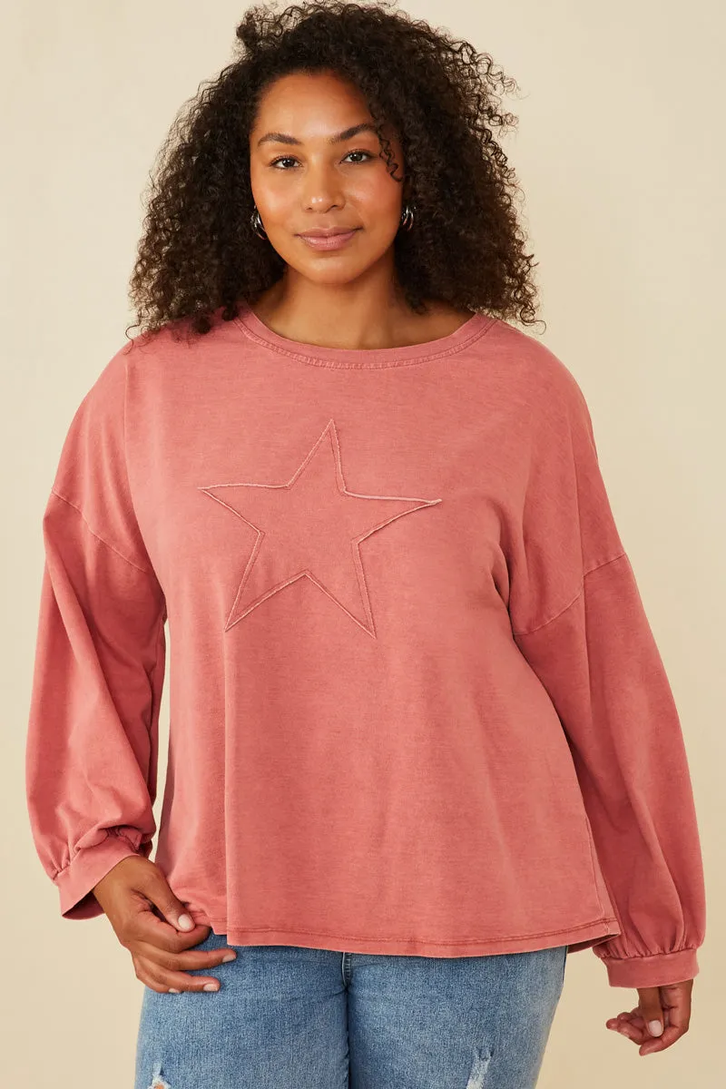 Tonal Star Patch Washed Sweatshirt Everyday Fashion