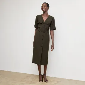 Metallic Fiber Blend NonIrritatingTags Artemis Travel Dress - OrigamiTech :: Olive