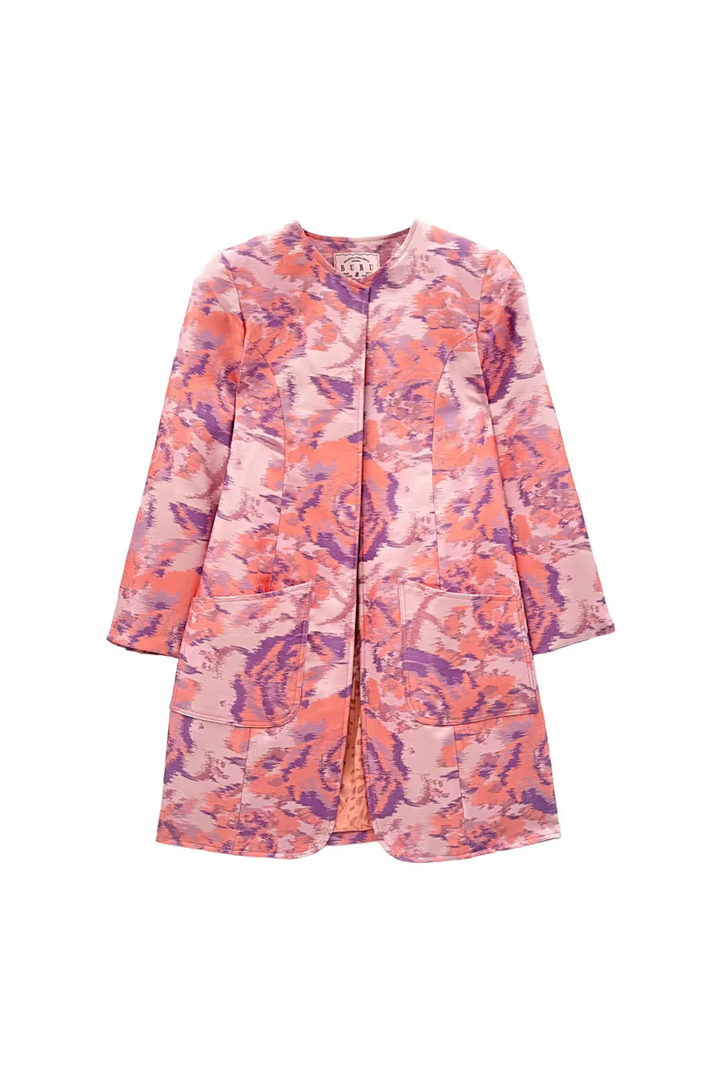 Buru x Old Soul Etiquette Walking Coat - Lilac Abstract Flamestitch DoubleLayered Neckline