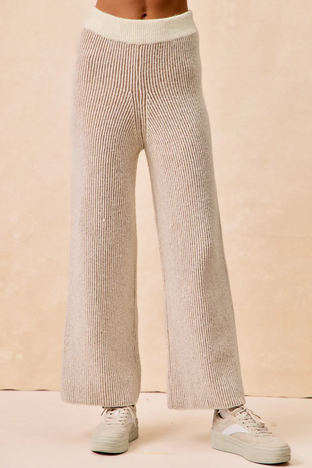 IB1813S-02 | TWO TONE RIB TEXTURED KNIT PANTS Abrasion Resistant Fabric Tailored Silhouette