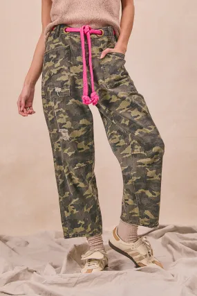 IB1537G-06P | BRAIDED WAIST BELT PATCH POCKETS CAMOUFLAGE PRINT PANTS stain resistant coating Thermal Regulating Fabric
