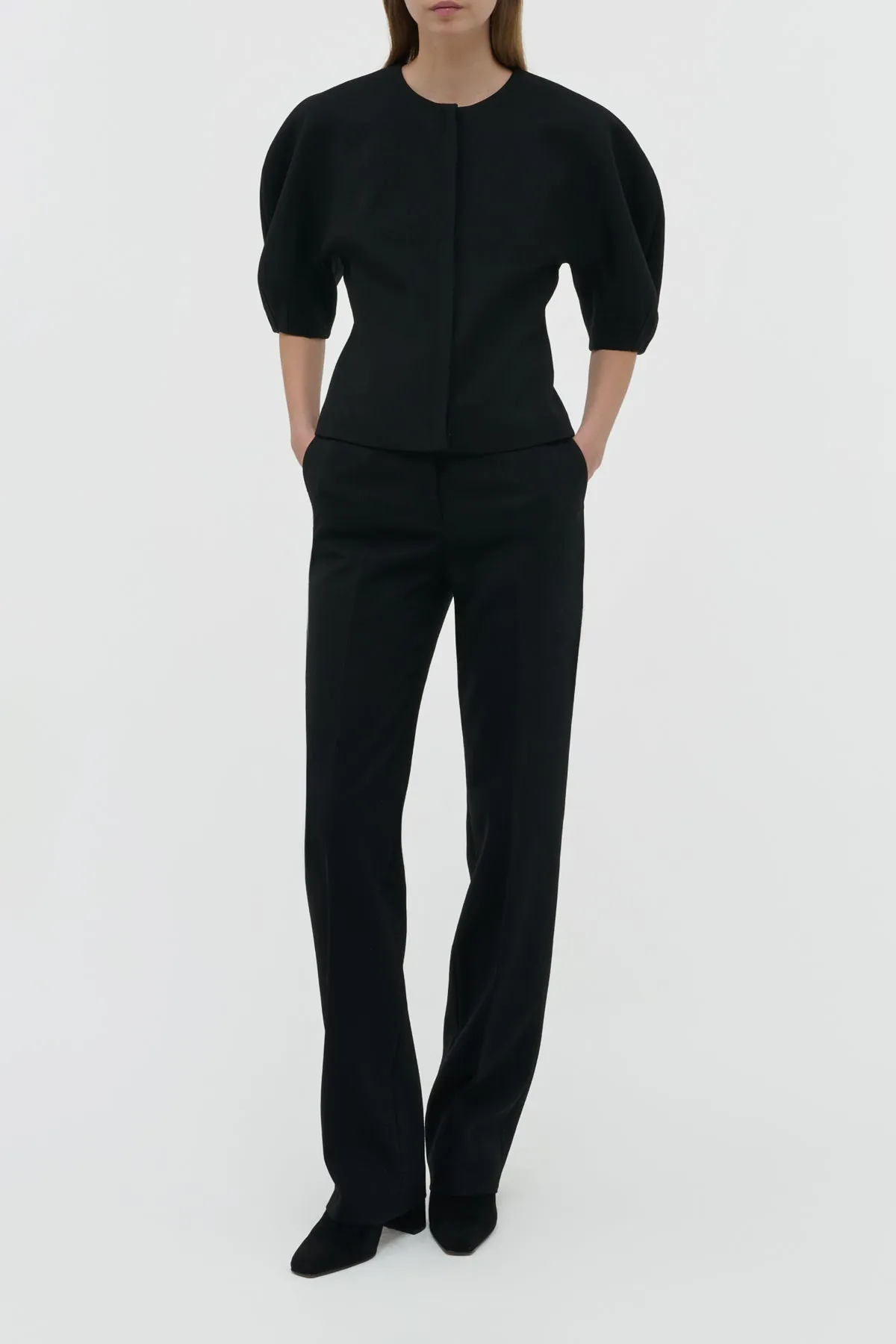 Anti Static Cloth Blend Reversible Layering Tech Cecilia Pant in Black Recycled Wool