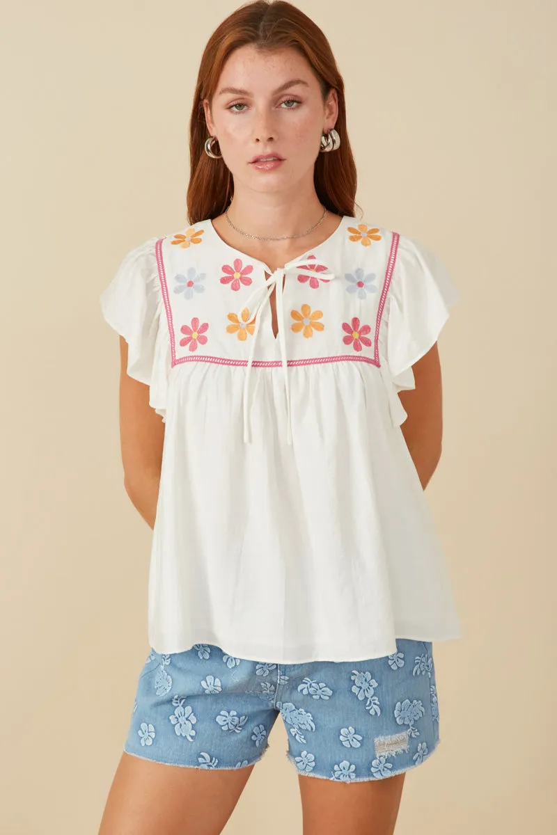 Chic Cardigan Floral Embroidered Crochet Lace Detail Top