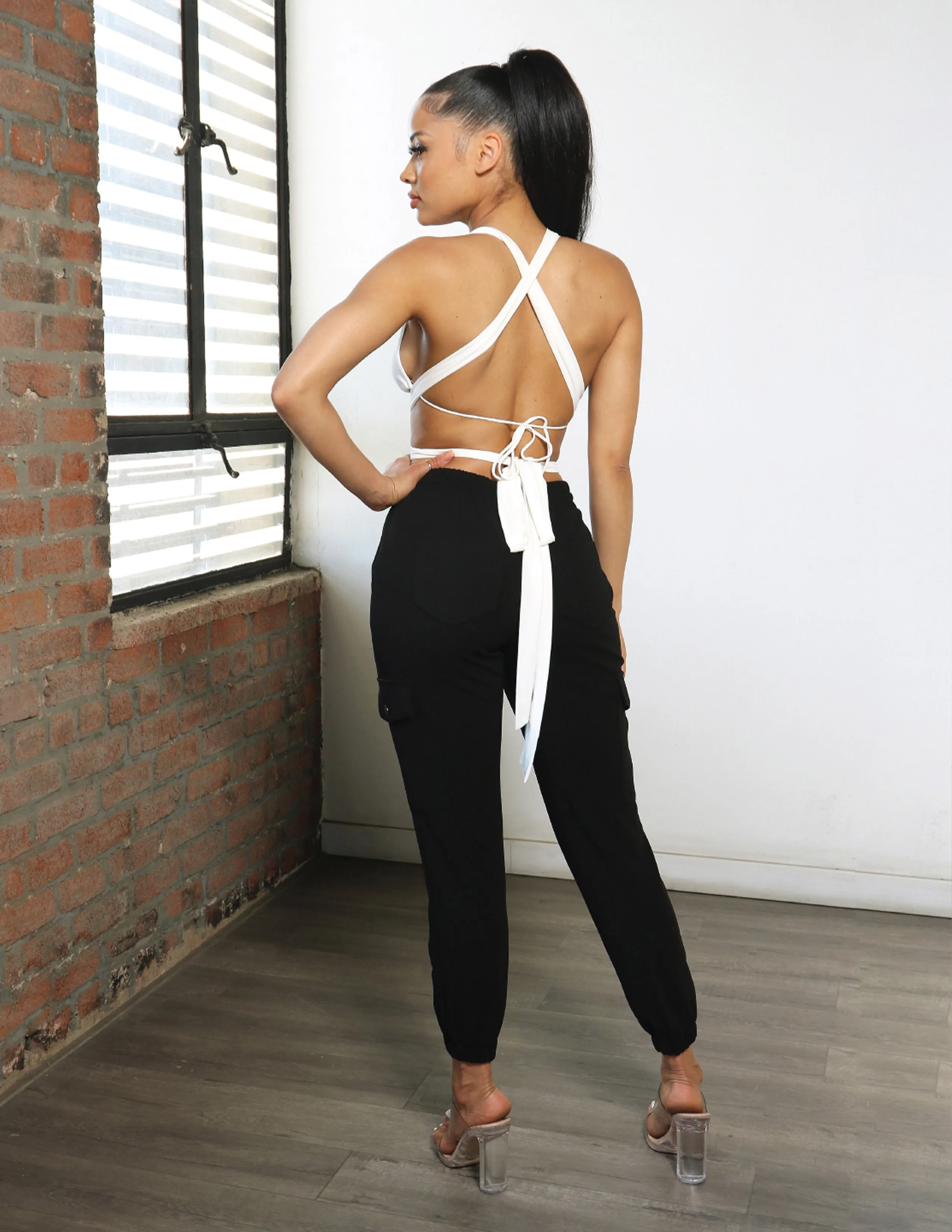 Trendsetter Knit Crepe Cargo Pocket Jogger Layer Essential Hidden Pocket System