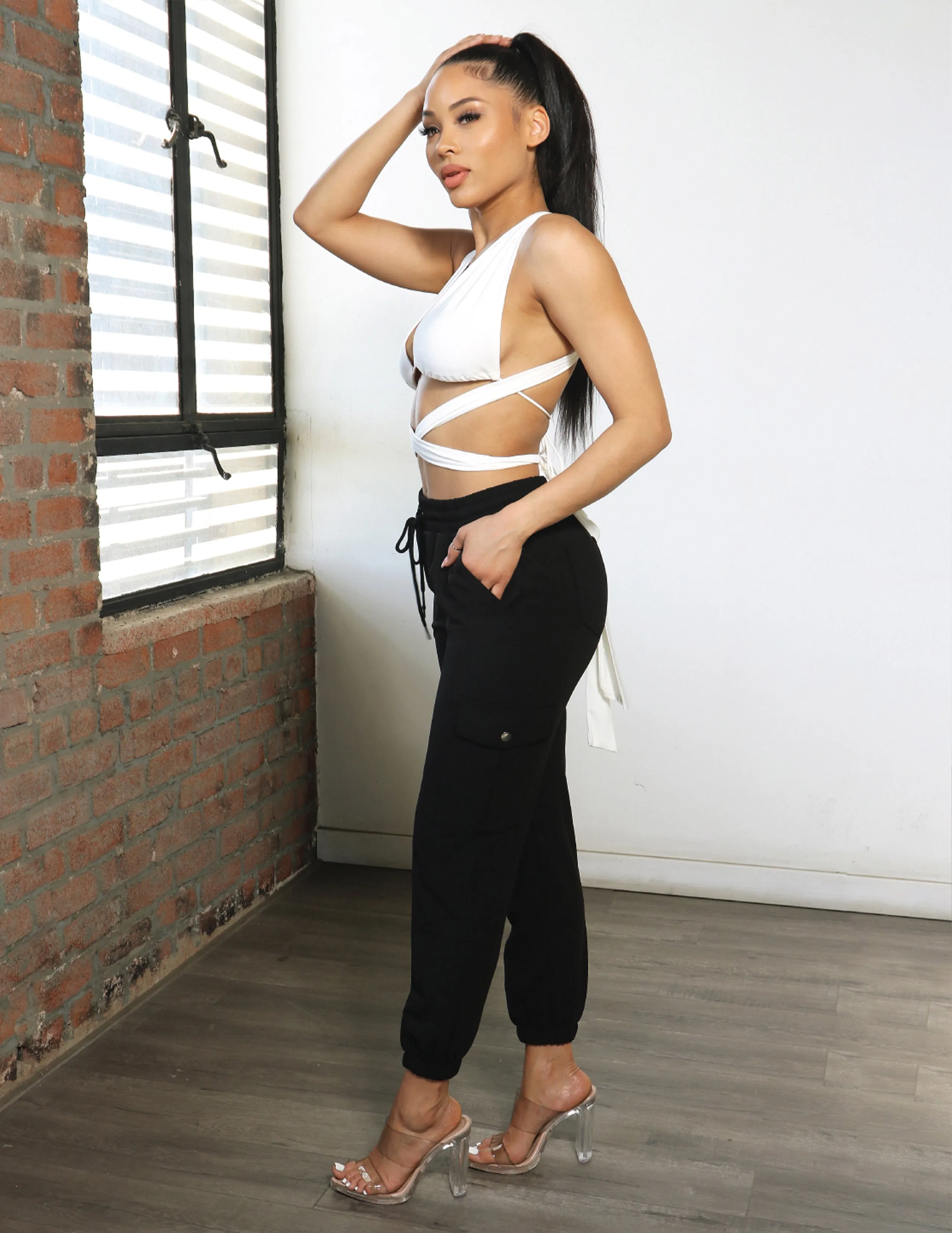 hypoallergenic material Trendsetter Knit Crepe Cargo Pocket Jogger