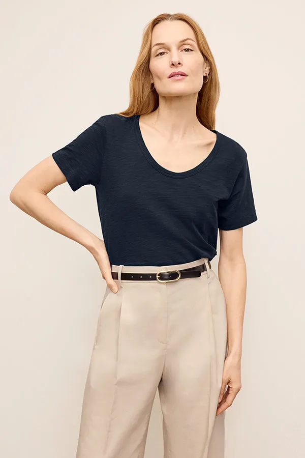 Kenya T-Shirt - Organic Cotton Slub :: Dark Navy Drop Shoulder Silhouette Button Down Collar