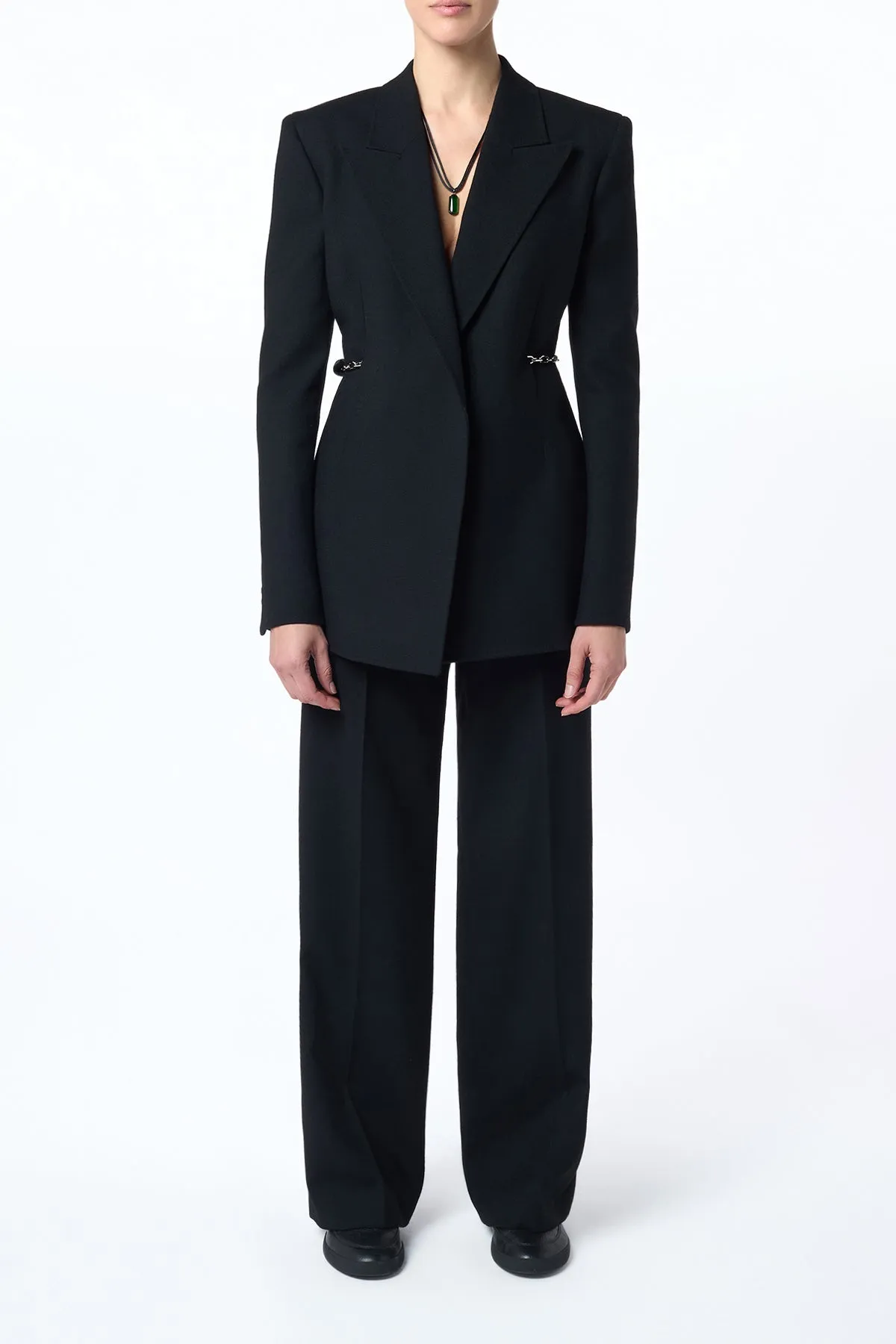Norman Wide-Leg Pant in Black Recycled Virgin Wool BondedShoulder Formal Shirt