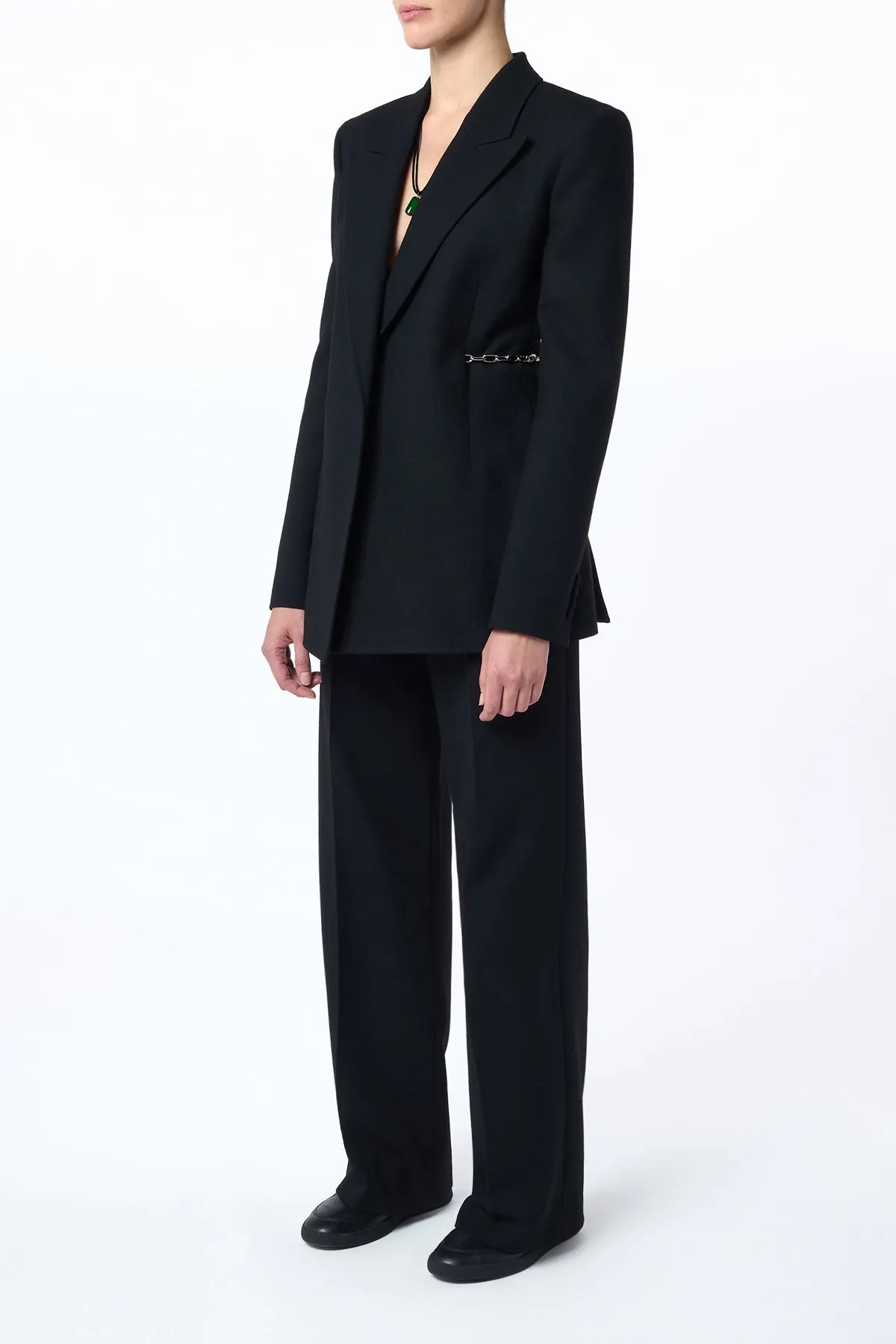 Professional Cut HighDensity Weave Norman Wide-Leg Pant in Black Recycled Virgin Wool
