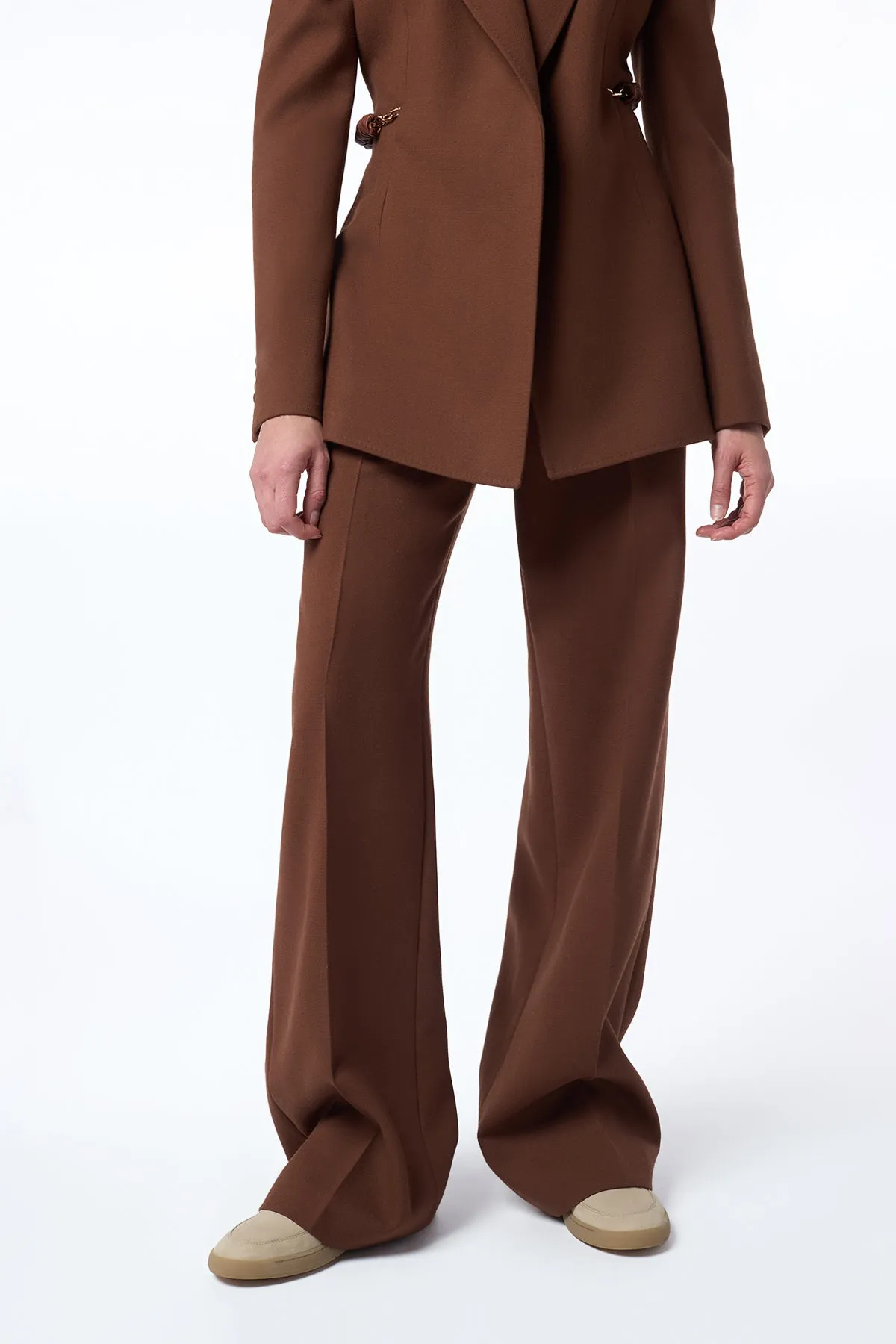 Tubular Body Construction Norman Wide-Leg Pant in Cognac Recycled Virgin Wool