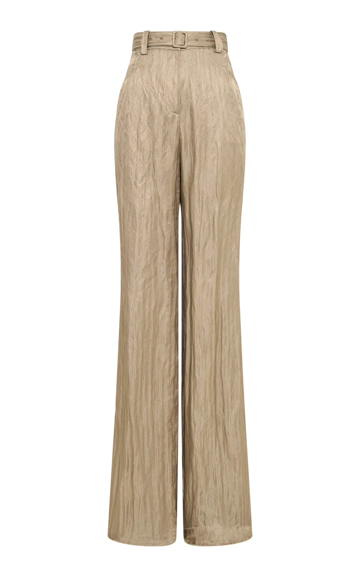 Ergonomic Shoulder Cut SheerLayering Norman Wide-Leg Pant in Gunmetal Metallic Crinkled Silk