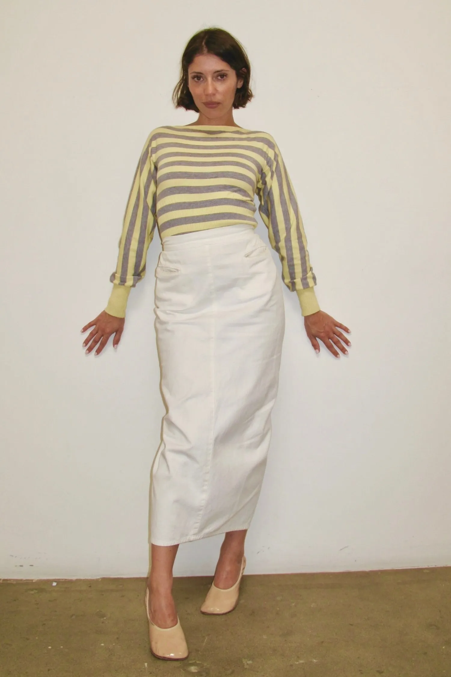 KATHARINE HAMNETT COTTON PENCIL SKIRT SlubTexture DoubleLayered Collar