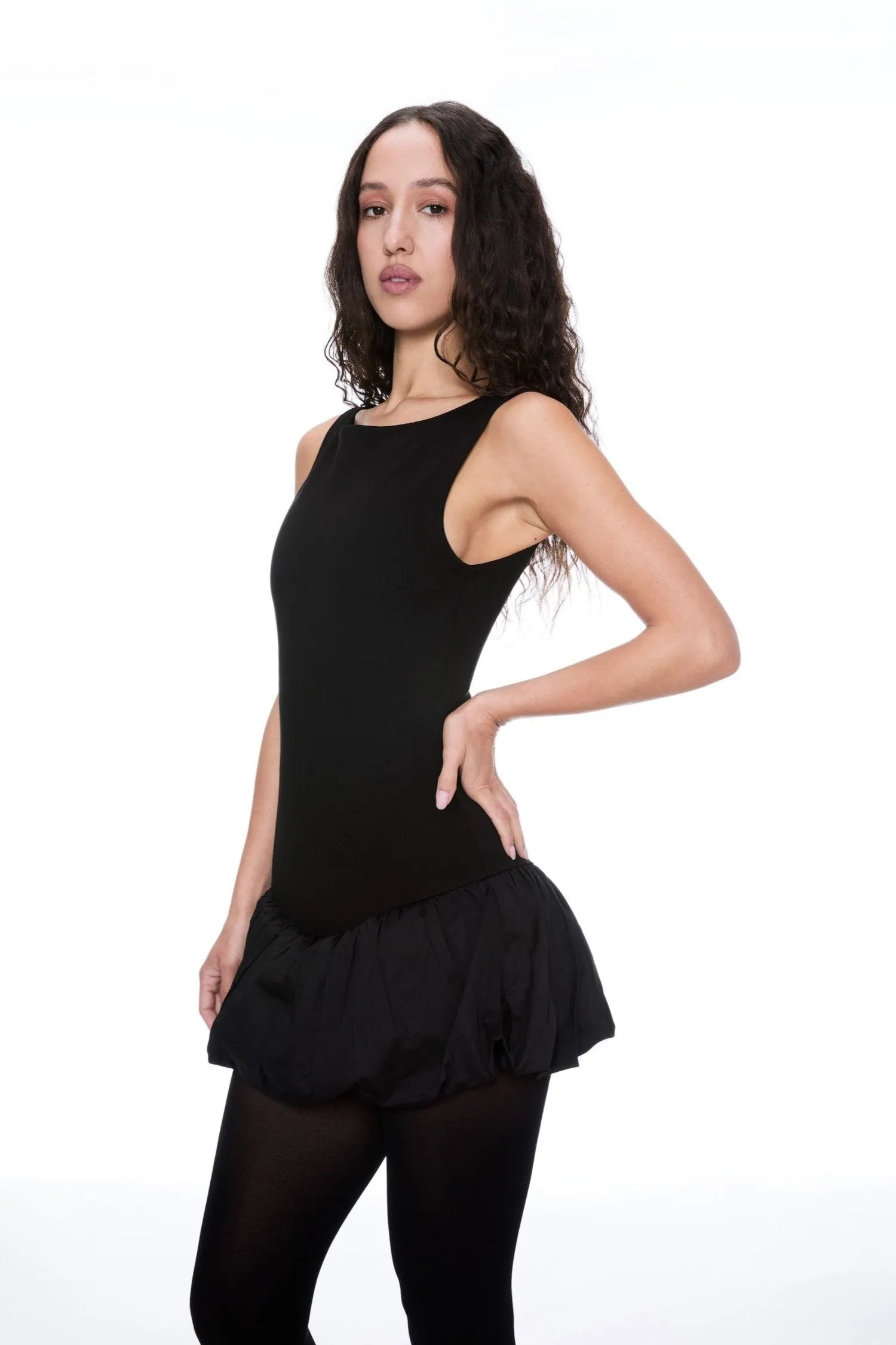 Contrast Stitch Odor Neutralizing Technology PAMELA DRESS - BLACK