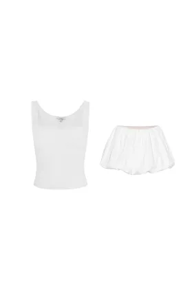 LUNA TOP   GRACE SKIRT - DOVE NonRestrictiveCollar Laser Cut Edges