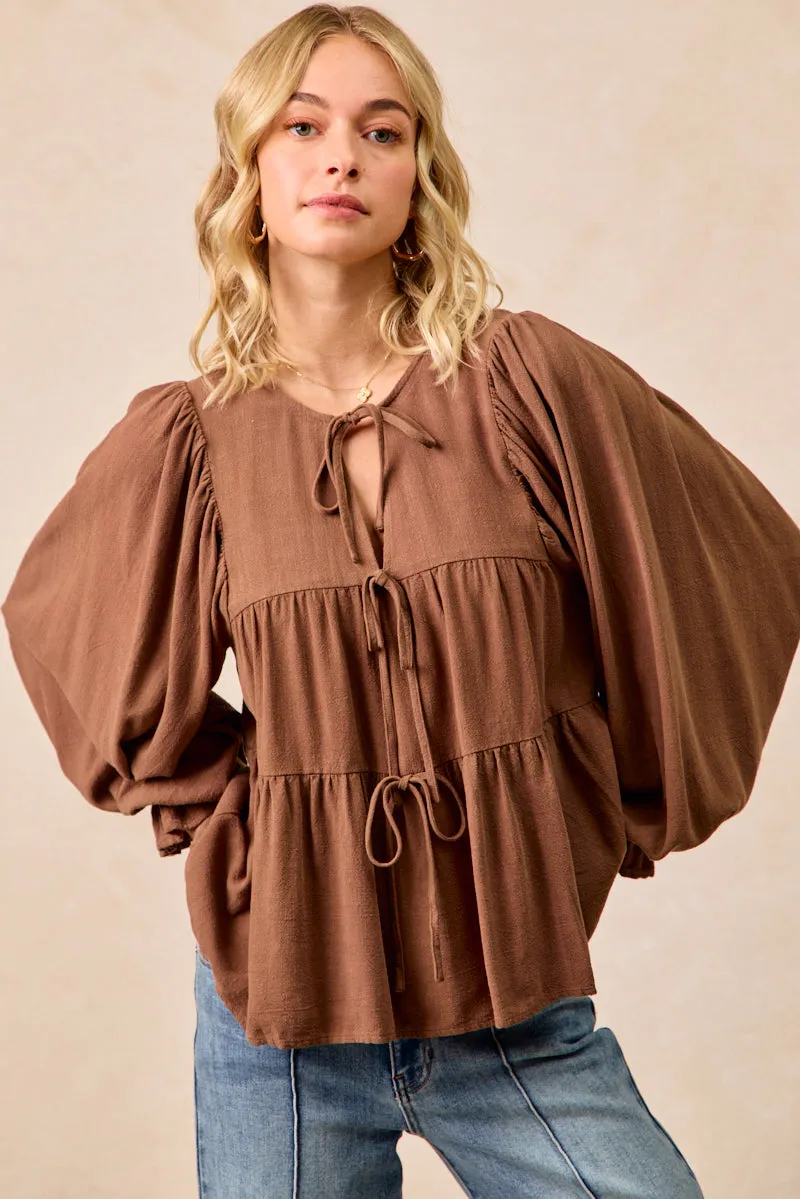 HybridLayerCompatibility UltraQuietMaterial IT4450H-03 | LINEN LIKE SOLID TOP WITH BOW TIED DETAILS