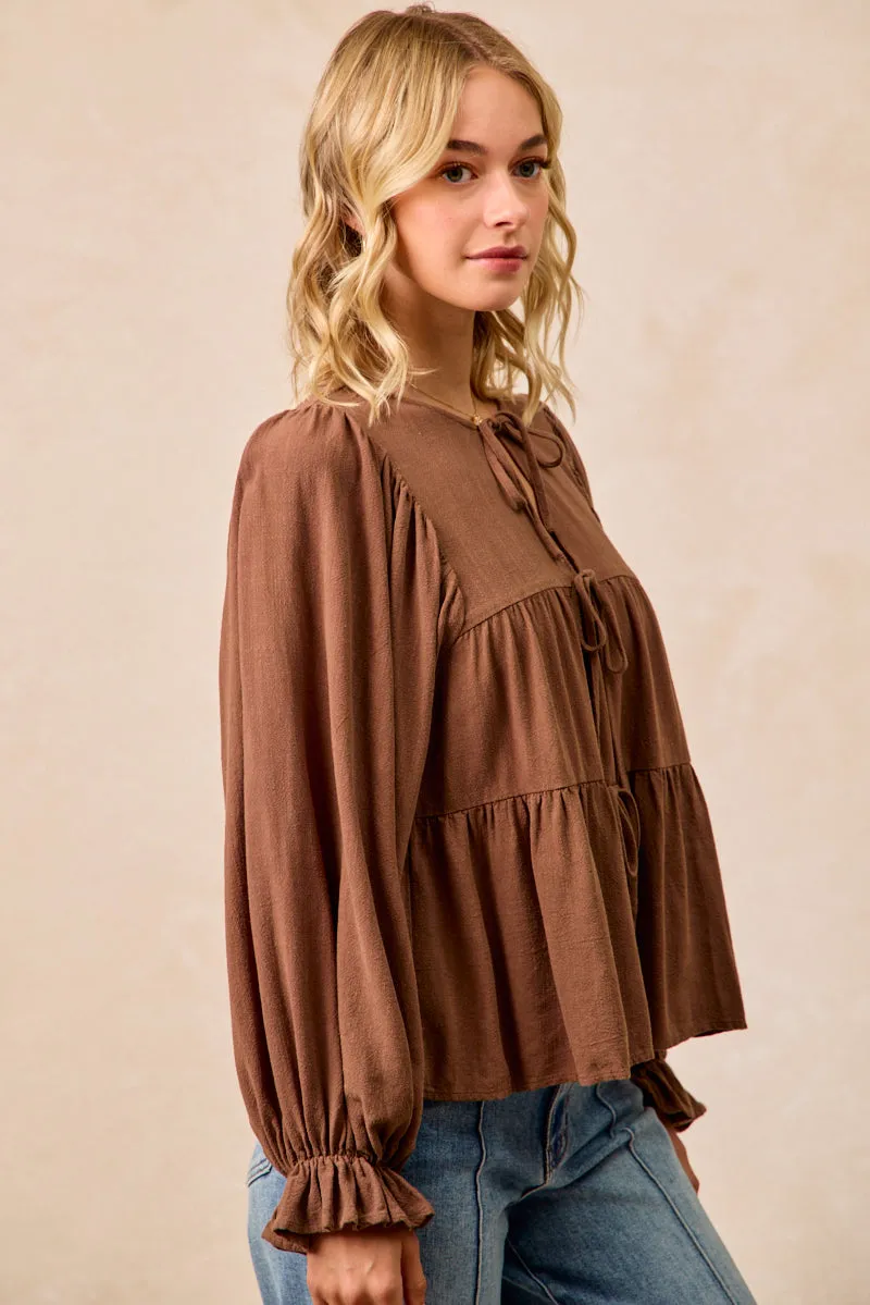 Anti Pilling Textile IT4450H-03 | LINEN LIKE SOLID TOP WITH BOW TIED DETAILS