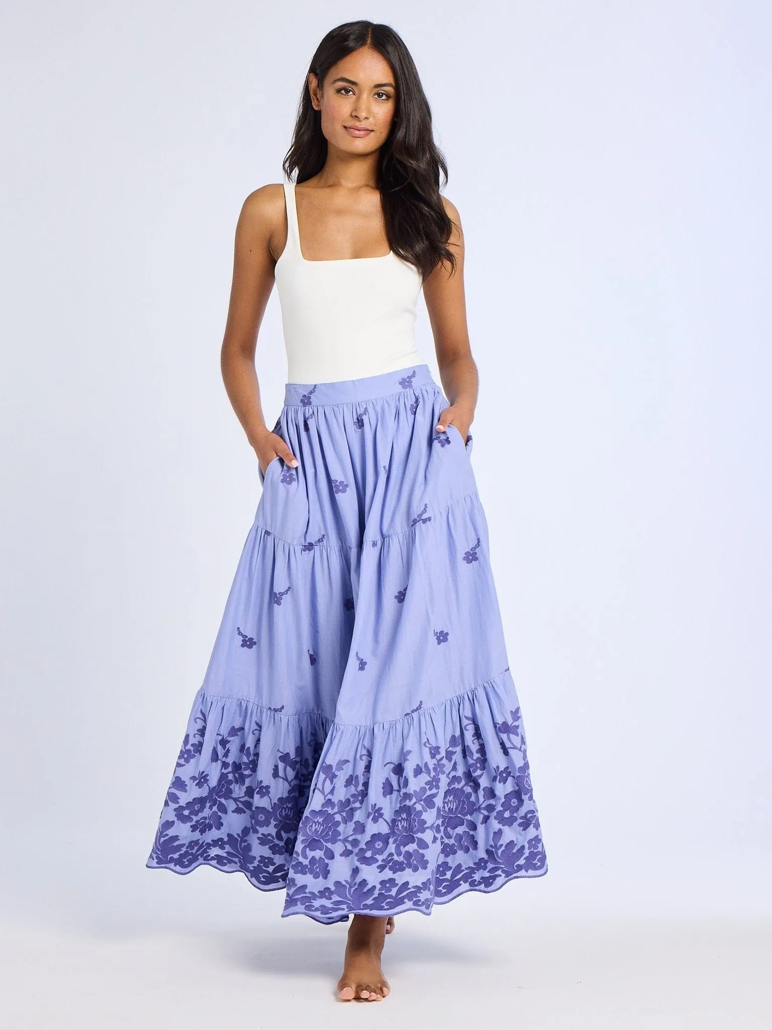 Modern Luxe Paola Skirt in Periwinkle Embroidery