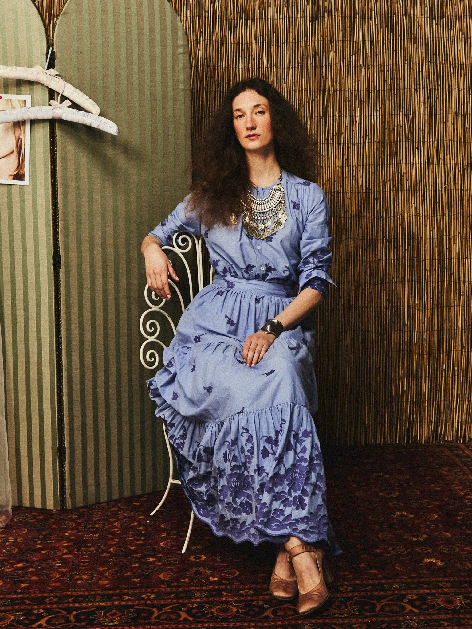 Minimalist fashion Paola Skirt in Periwinkle Embroidery