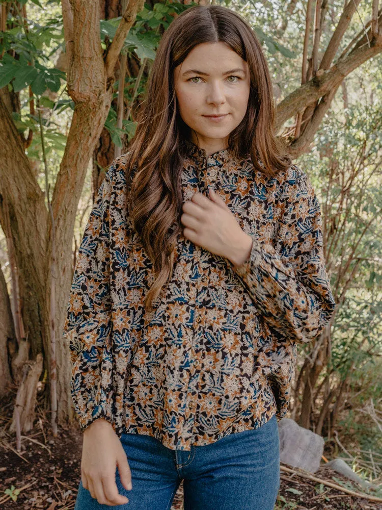 Stella Top - Sunflower Black Oversized Collar