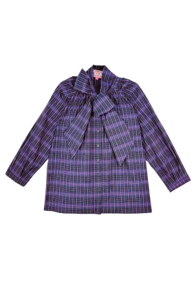 SoftTouchBrushedInterior WaffleWeave Buru x Tori Mellott Big Bow Blouse - Purple Plaid