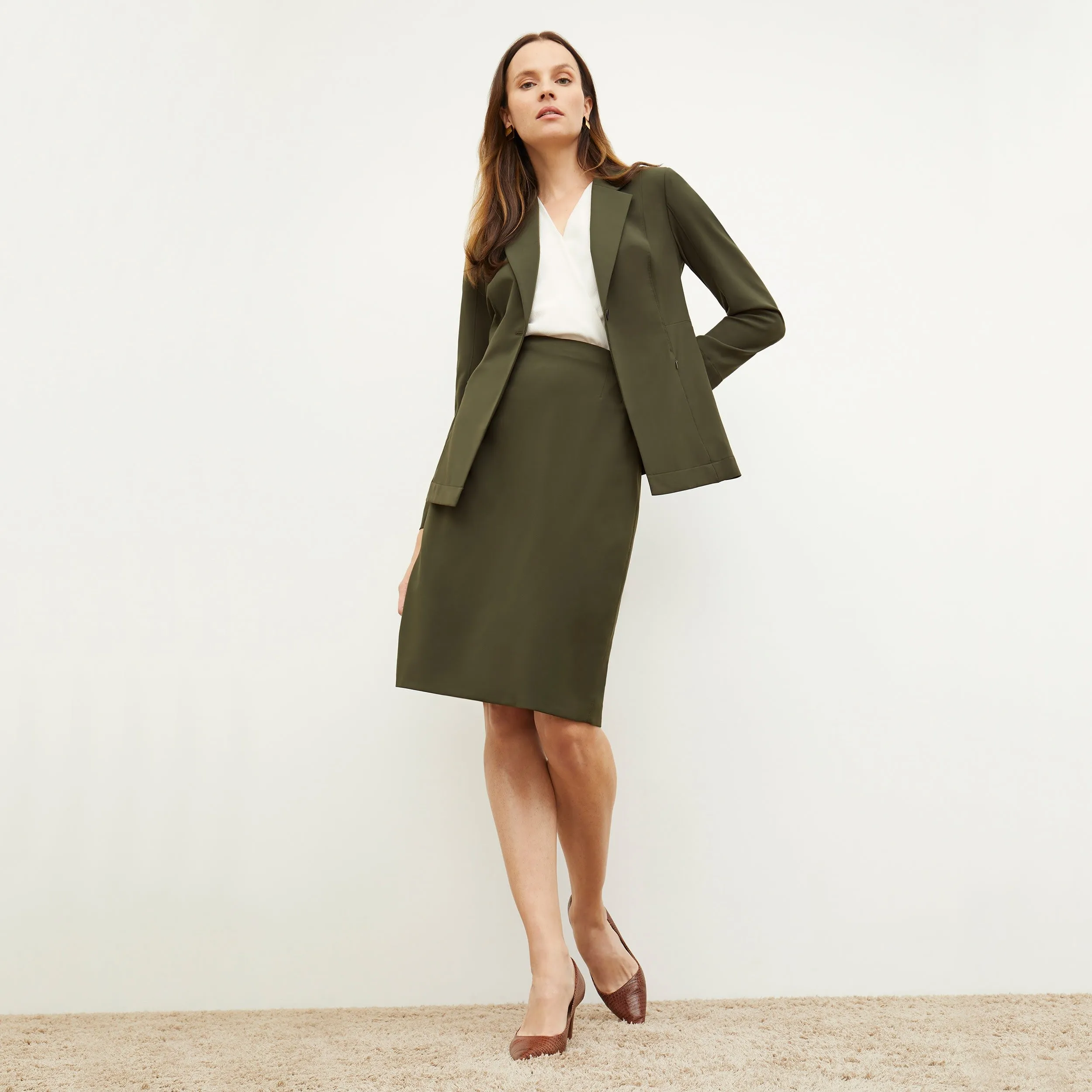 OdorControl Cobble Hill Skirt - OrigamiTech :: Olive AdjustableNeckline Interlock Stitching