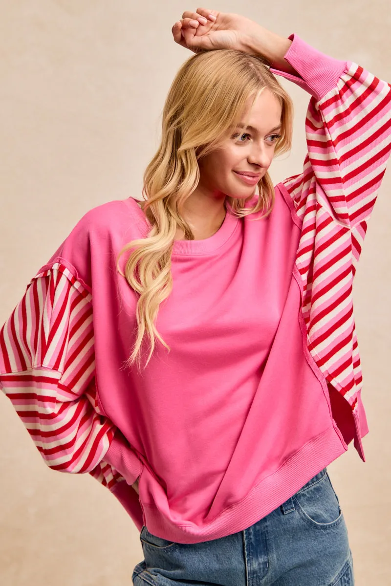 Office Style IT1841S-10 | FRENCH TERRY WITH STRIPE COMBO TOP WITH OPEN SEAM