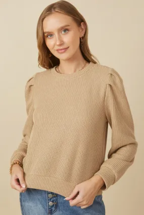 Ribbed Knit Banded Detail Mock Neck Top Tubular Body Construction HighNeckline
