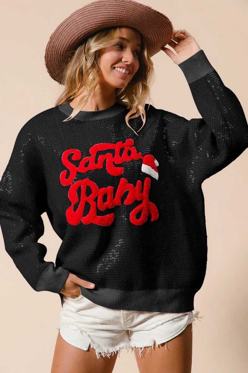 Low-rise style IT2470R-01 | CHRISTMAS SEQUINS SWEATER TOP
