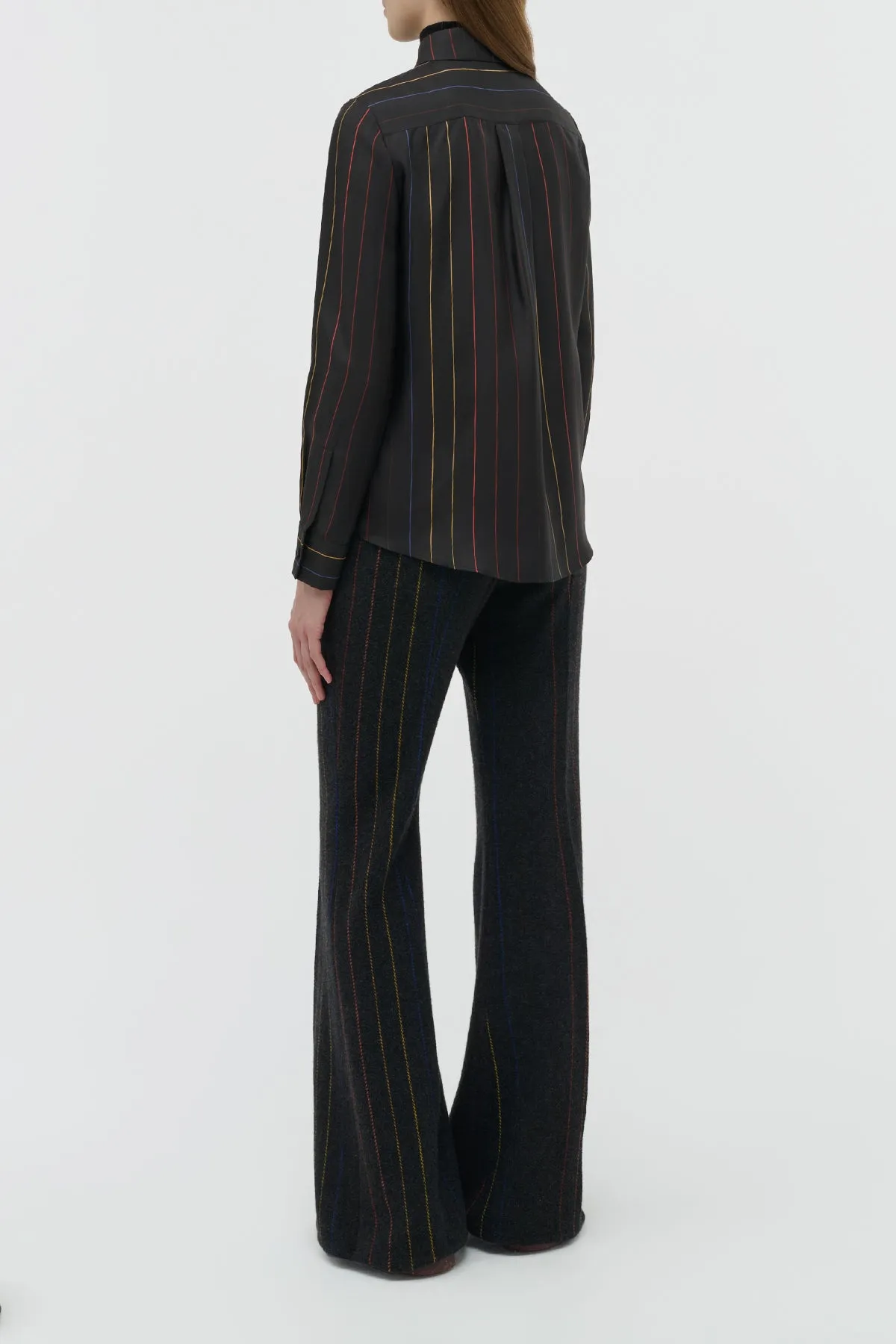 Henri Blouse in Charcoal Multi Pinstripe Silk Twill Fashionable Look Thermal Insulation Core