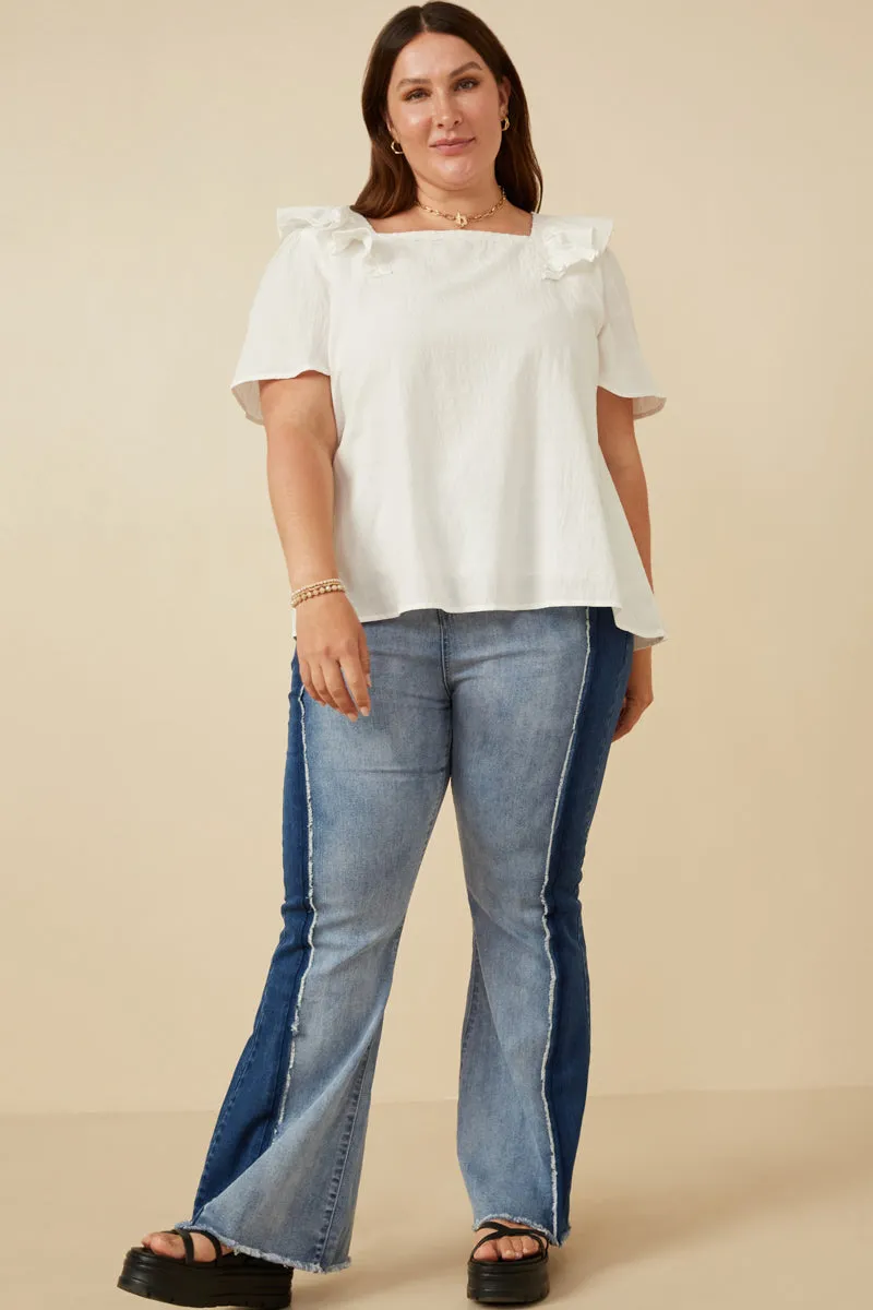 FasteningHood Lace Trimmed Wide Ruffle Detail Top