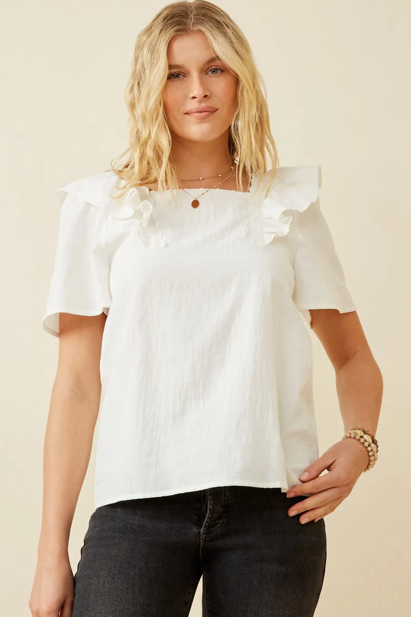 Modern Look Lace Trimmed Wide Ruffle Detail Top