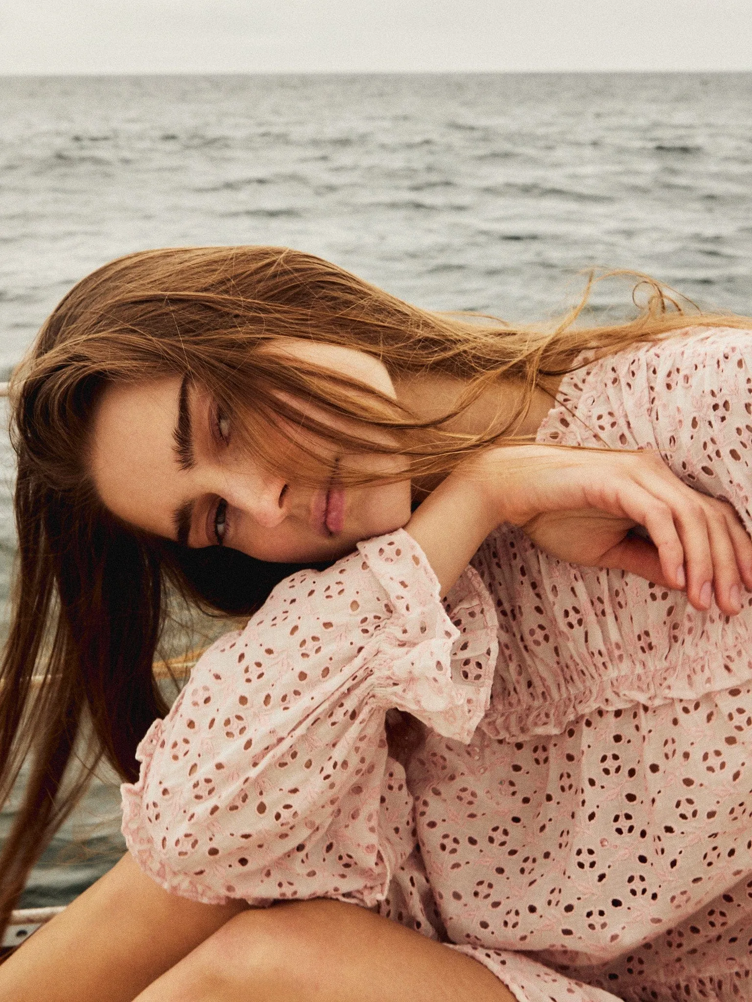 Wrinkle Free Texture Thea Top in Rose Eyelet