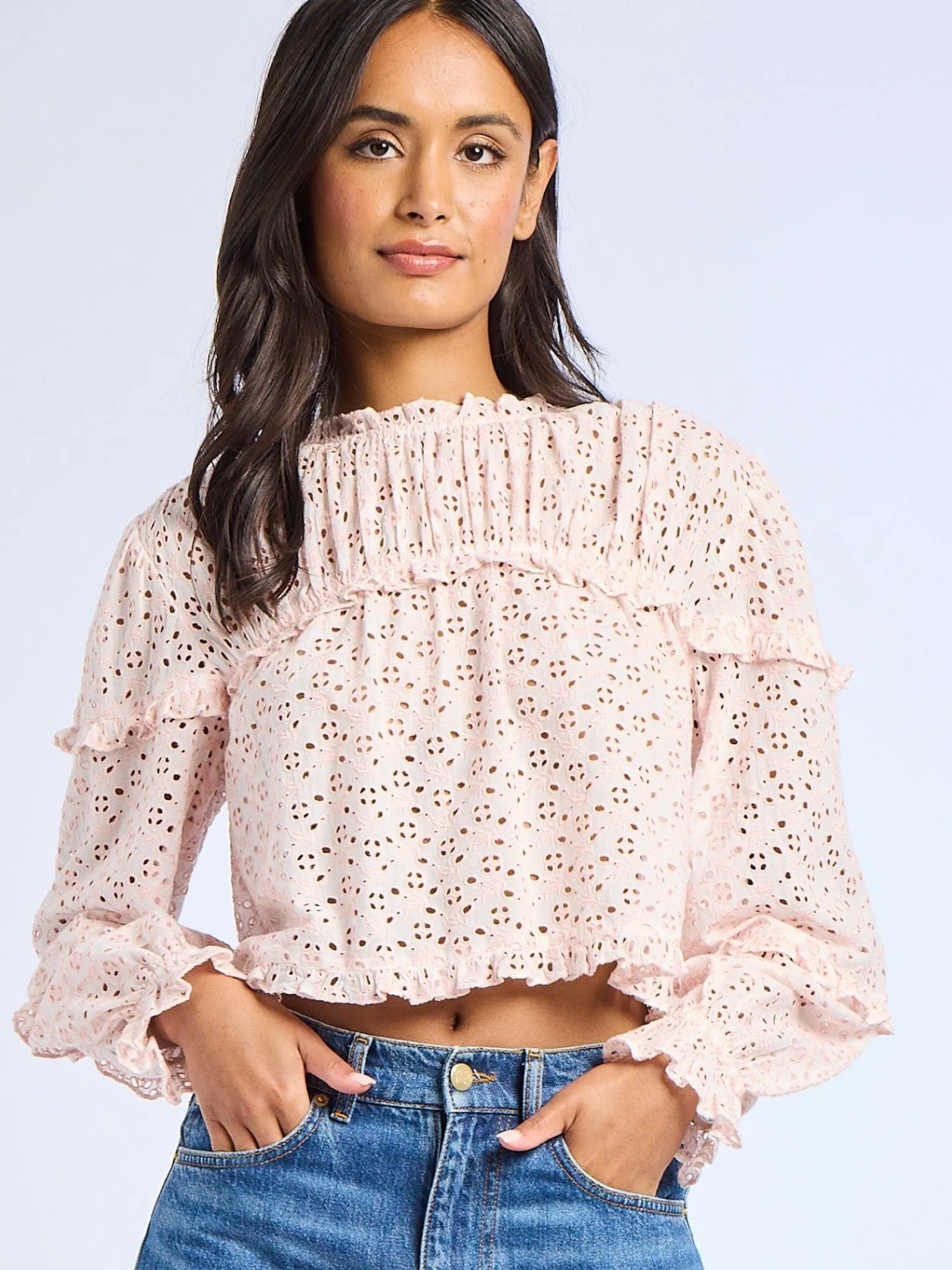 Stylish Jacket Flexible Design Thea Top in Rose Eyelet
