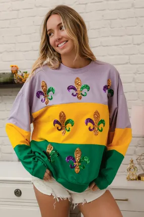 IT1508G-53 | SEQUIN FLEUR DE LIS MARDI GRAS SWEATSHIRT All Day Layering