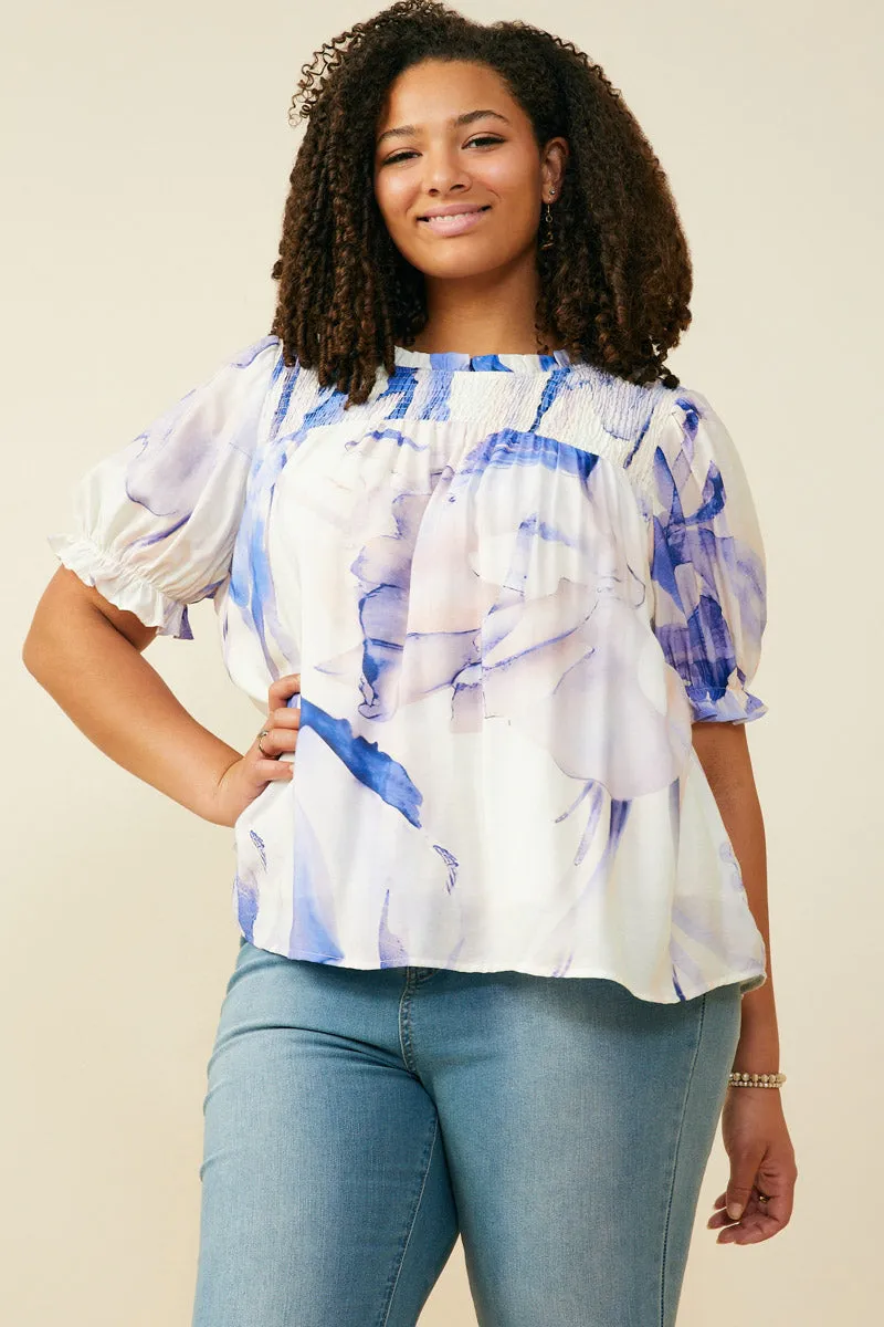 Watercolor Print Ruffle Detail Smocked Top QuickPackFoldableDesign Lightweight