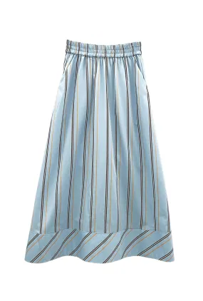 Buru x Megan Stokes Everyday MIDI Skirt  - Blue & Brown Stripe ReflectiveAccentDetails Tall Length
