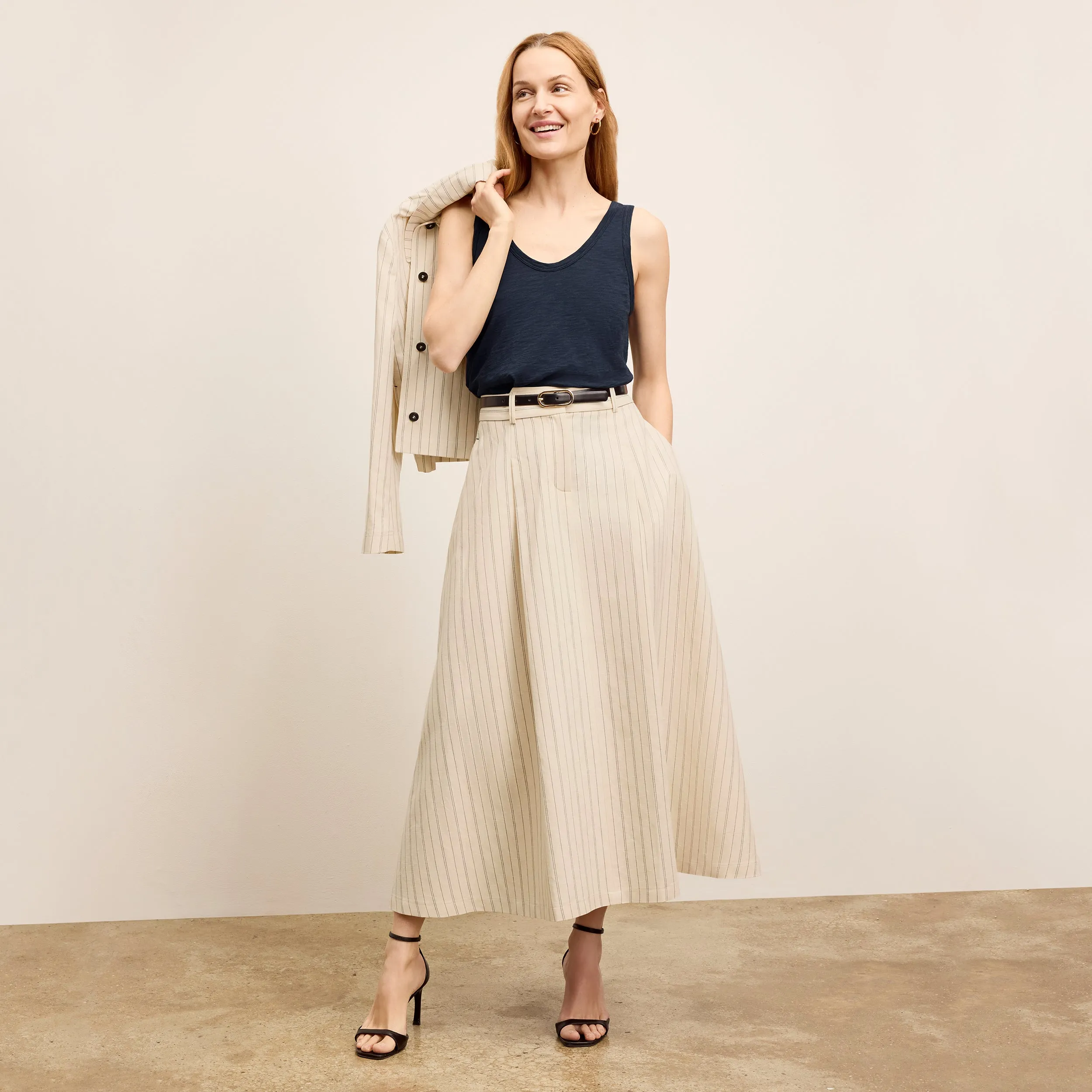 Olia Breeze Skirt - Breeze Stripe :: Ecru/Navy QuickRelease Fastener